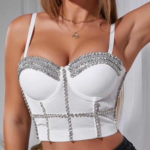 Apperloth A Rhinestone Bustier Crop Cami Top size large - Picture 3 of 3